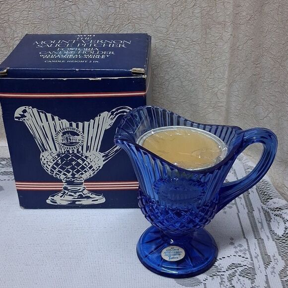 Avon Fostoria cobalt blue Washington goblet and Mount Vernon  sauce pitcher. - Picture 4 of 6
